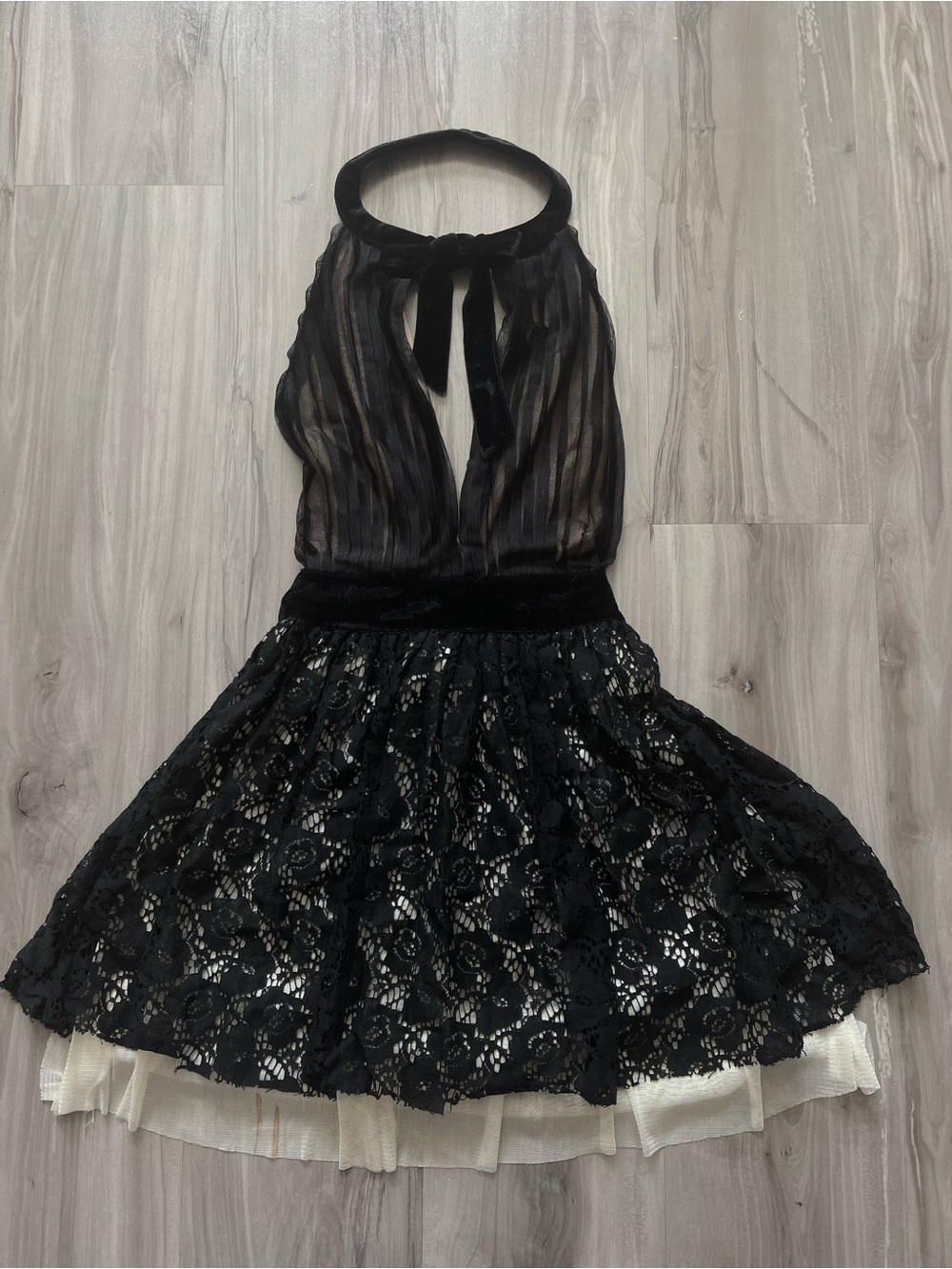 ASOS Black Lace Backless Halter Dress with Sheer Bodice